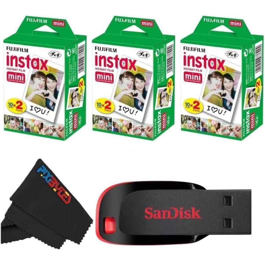 imageFUJIFILM Instax Mini Instant Film Twin Pack White 20 Photos32 GB USB 3 x Twin Pack