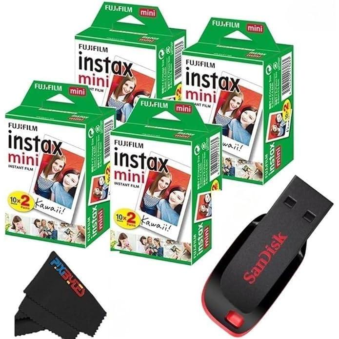 imageFUJIFILM Instax Mini Instant Film Twin Pack White 20 Photos32 GB USB 4 x Twin Pack