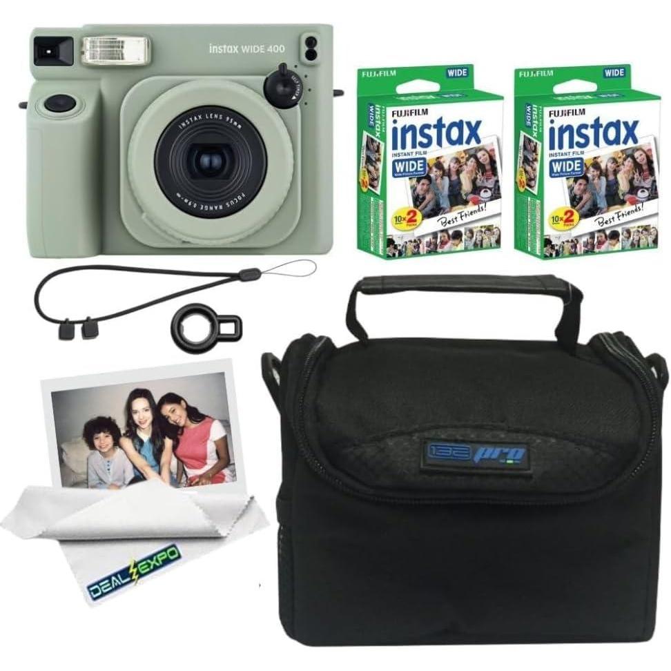 imageFujifilm INSTAX Wide 400 Instant Camera  Sage GreenSage Green w 2 Wide Twin Packs  Bag