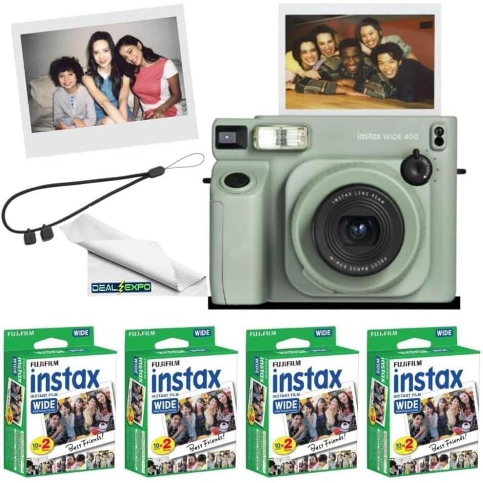 imageFujifilm INSTAX Wide 400 Instant Camera Sage GreenSage Green w 4 Wide Twin Packs