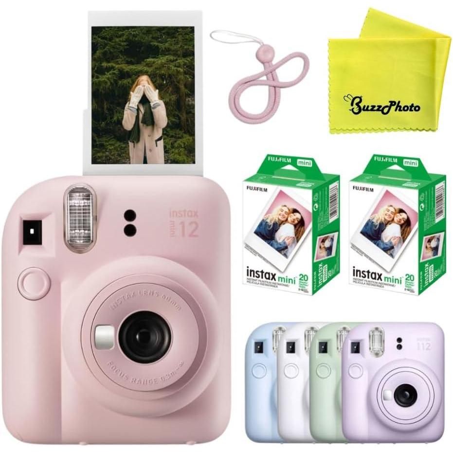 imageFujifilm Instax Mini 12 Instant Film Camera Clay WhiteBlossom Pink w 40 Instant Film Sheets