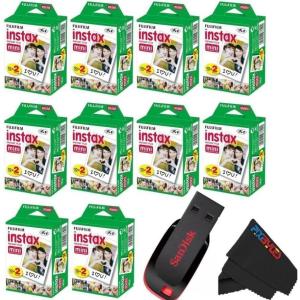 FUJIFILM Instax Mini Instant Film Twin Pack (White), 20 Photos(32 GB USB + 10 x Twin Pack)