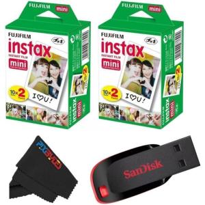 FUJIFILM Instax Mini Instant Film Twin Pack (White), 20 Photos(32 GB USB + 2 x Twin Pack)