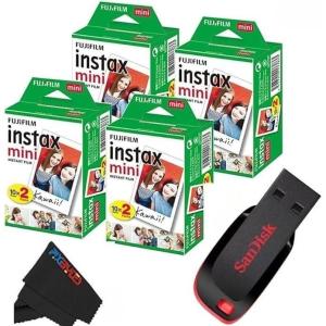FUJIFILM Instax Mini Instant Film Twin Pack (White), 20 Photos(32 GB USB + 4 x Twin Pack)