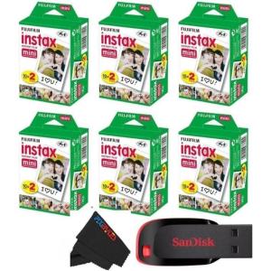 FUJIFILM Instax Mini Instant Film Twin Pack (White), 20 Photos(32 GB USB + 6 x Twin Pack)