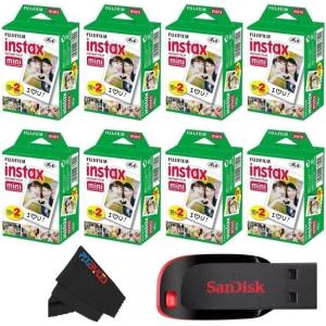 FUJIFILM Instax Mini Instant Film Twin Pack (White), 20 Photos(32 GB USB + 8 x Twin Pack)