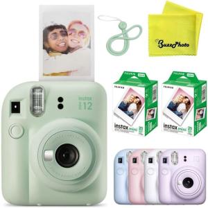 Fujifilm Instax Mini 12 Instant Film Camera, Clay White(Mint Green w/ 40 Instant Film Sheets)