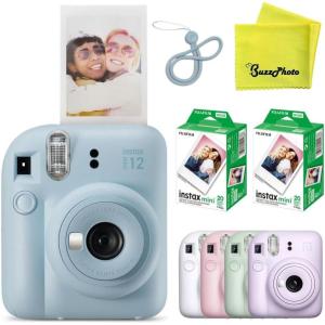 Fujifilm Instax Mini 12 Instant Film Camera, Clay White(Pastel Blue w/ 40 Instant Film Sheets)